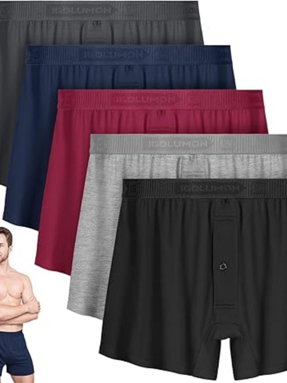 Mens Underwear Boxer Shorts 5 Pack Bamboo Rayon Boxers for Men Classic Relaxed F